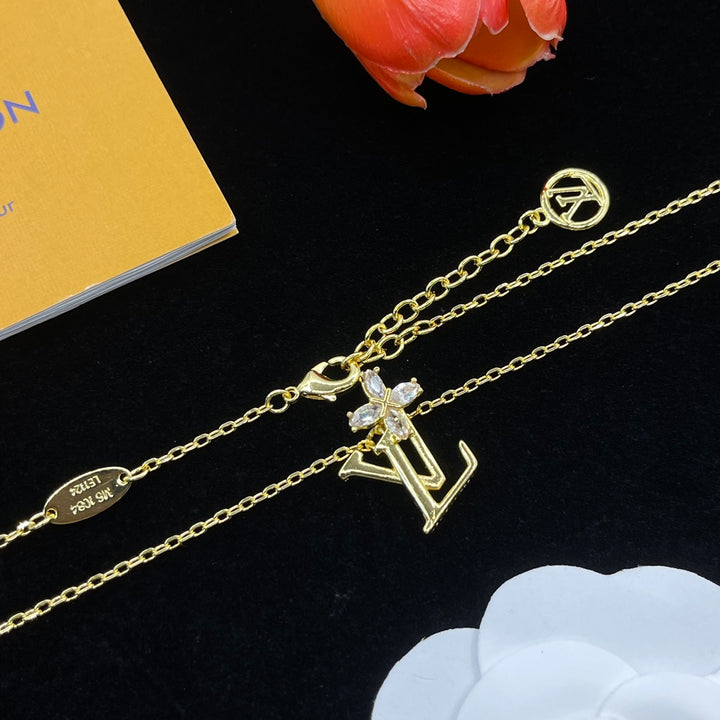 Unique Flower Letter Pendant Necklace