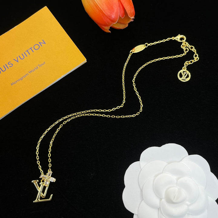 Unique Flower Letter Pendant Necklace