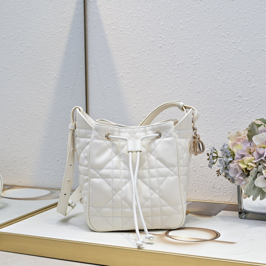 Three-color printed drawstring bucket bag