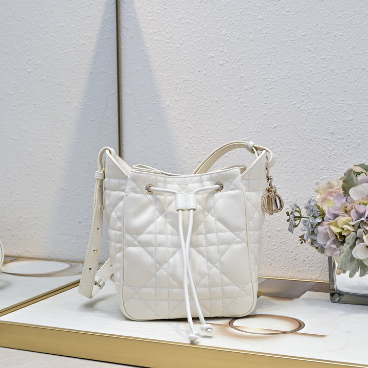 Three-color printed drawstring bucket bag