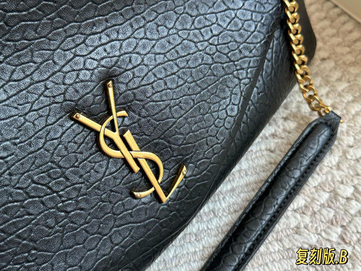 Fashionable Textured Black Chain Handbag