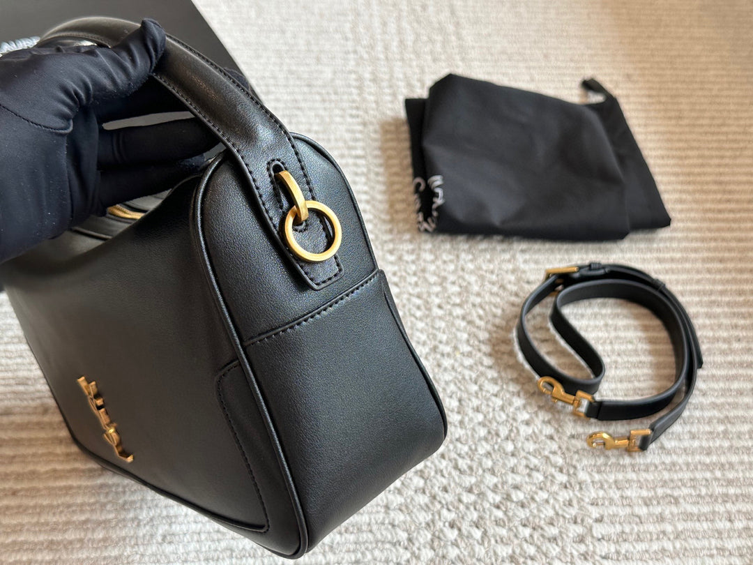Elegant black leather logo handbag