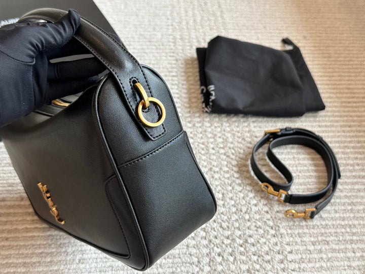 Elegant black leather logo handbag