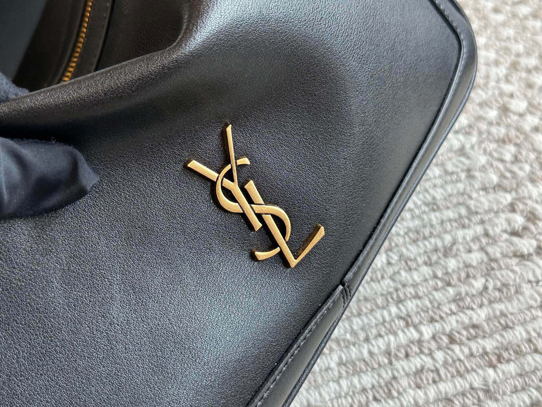 Elegant black leather logo handbag