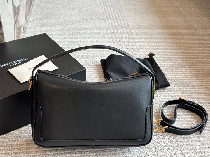 Elegant black leather logo handbag