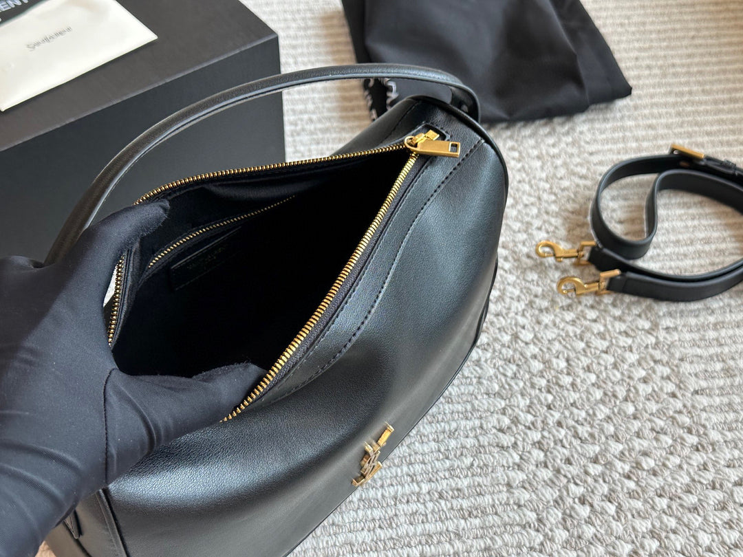 Elegant black leather logo handbag