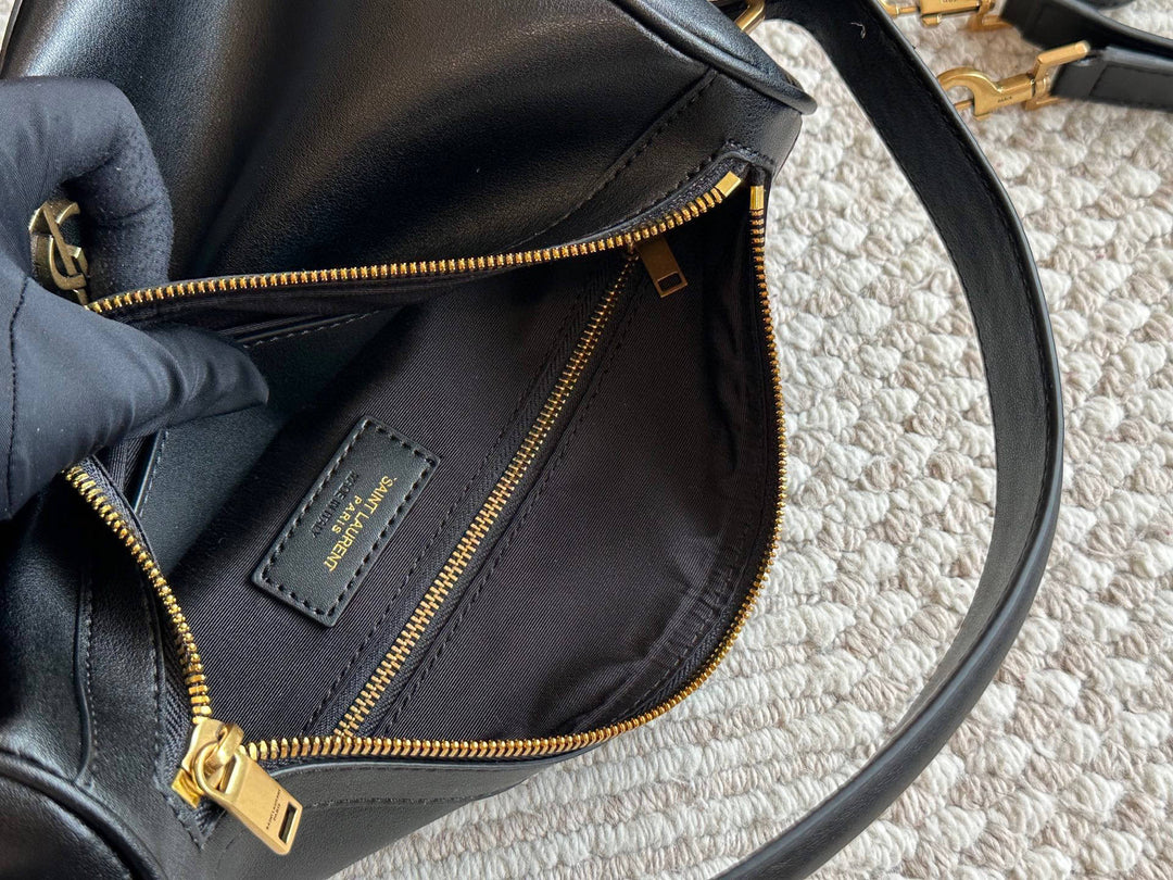 Elegant black leather logo handbag