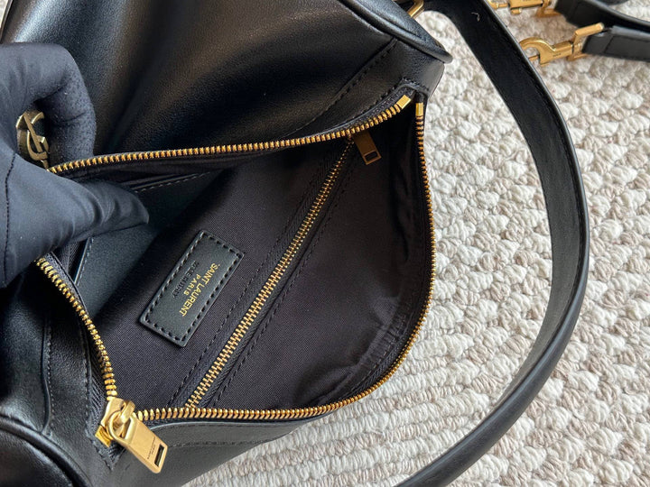 Elegant black leather logo handbag