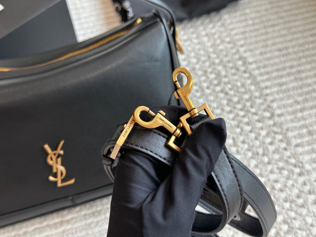 Elegant black leather logo handbag