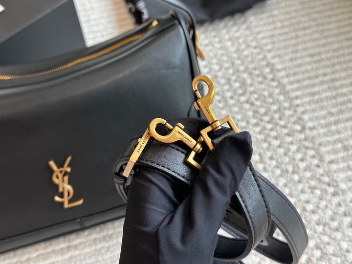 Elegant black leather logo handbag