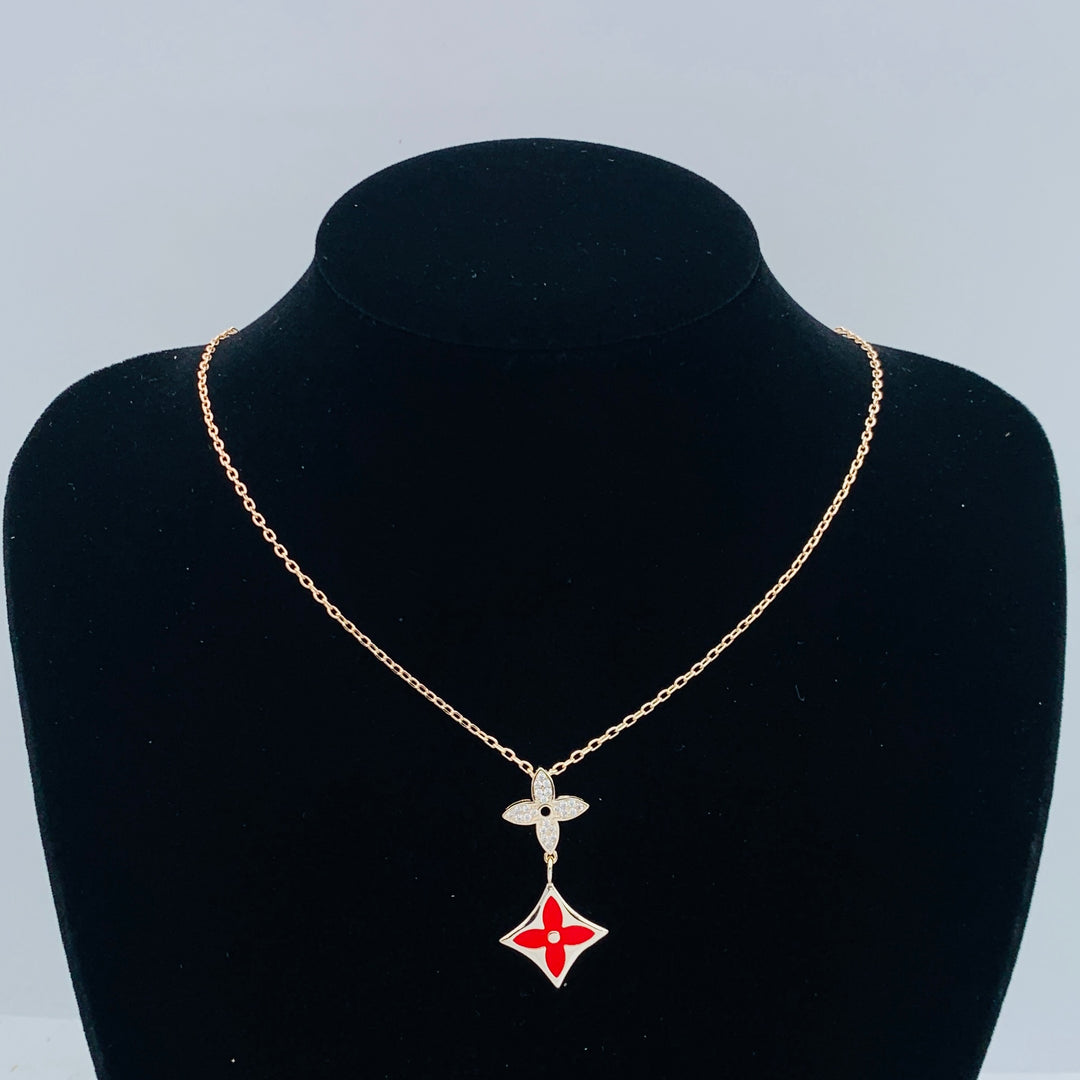 Two-Tone Necklace with Red Cross Pendant