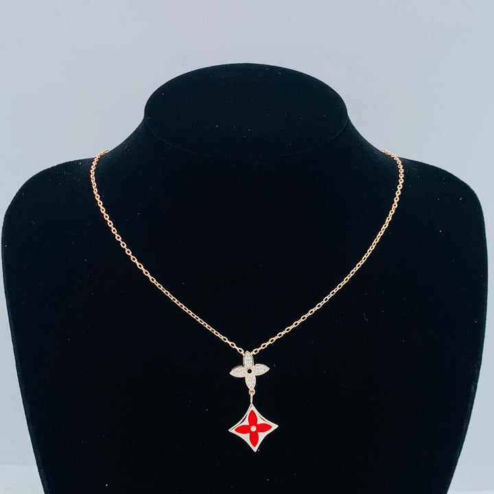Two-Tone Necklace with Red Cross Pendant