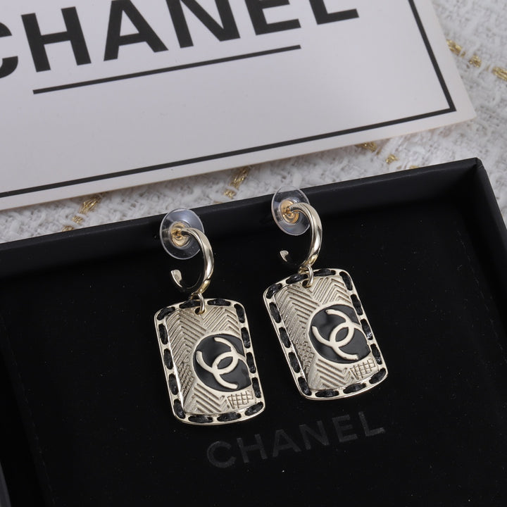 Distinctive Engraved Square Pendant Earrings