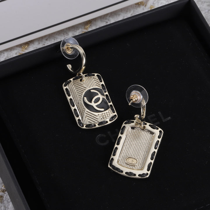 Distinctive Engraved Square Pendant Earrings