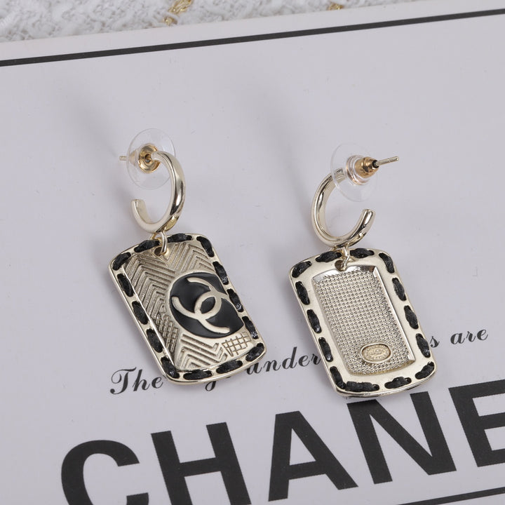 Distinctive Engraved Square Pendant Earrings