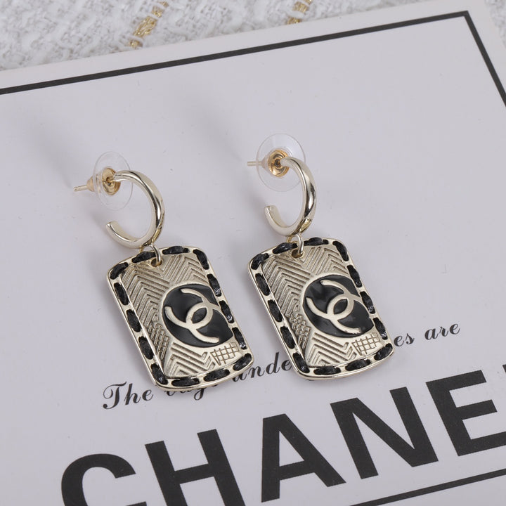 Distinctive Engraved Square Pendant Earrings