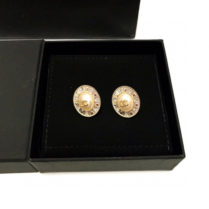 Elegant Oval Pearl Rhinestone Earrings