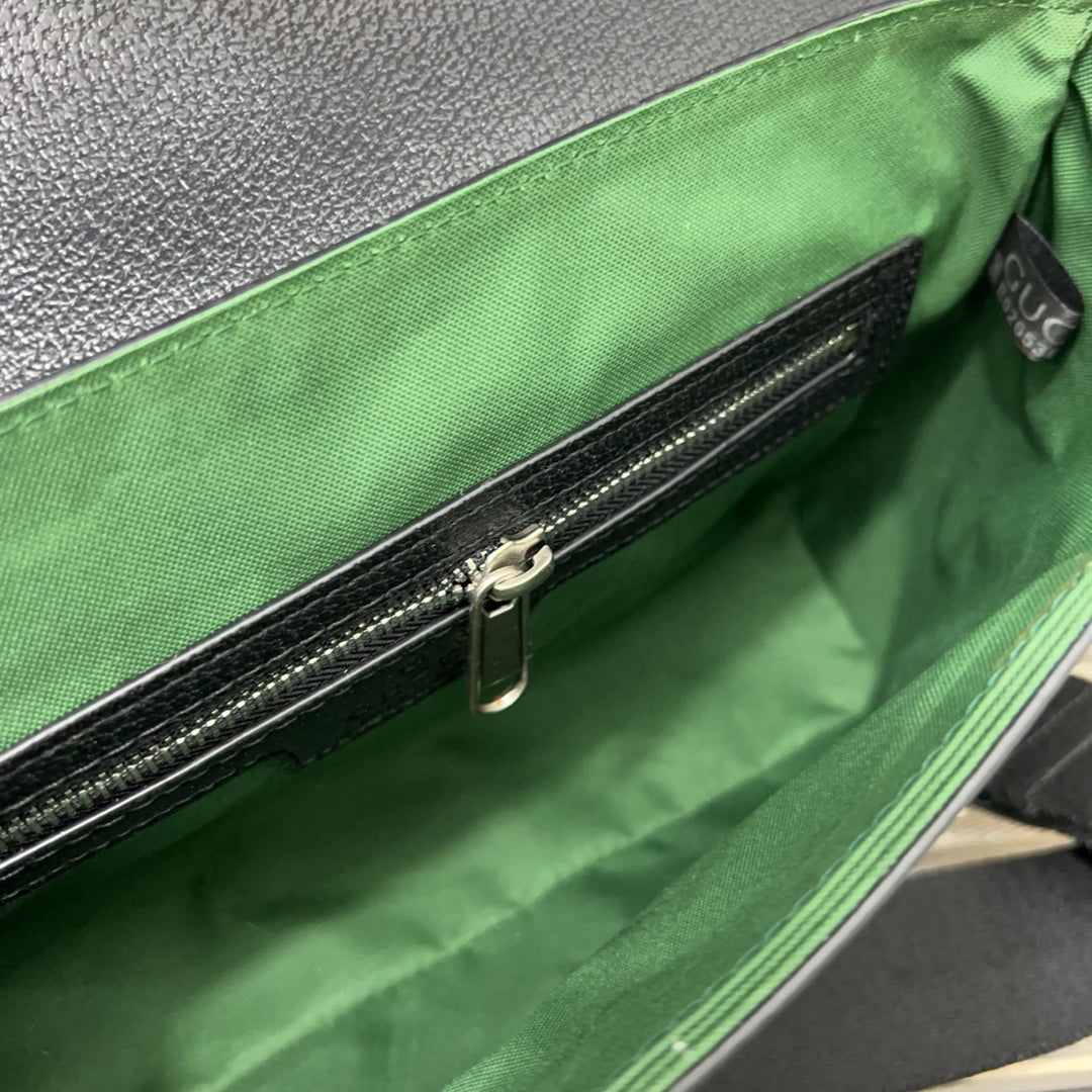 Unique Black Leather Striped Messenger Bag