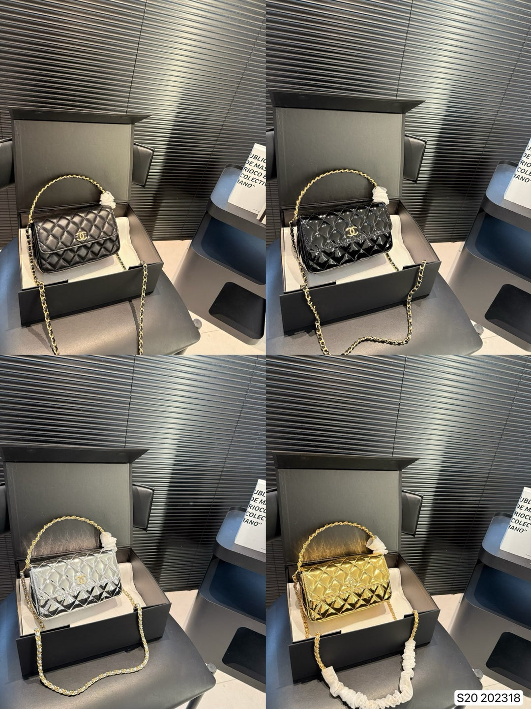 Four-Color Elegant Patent Leather Diamond-Quilted Chain Bag