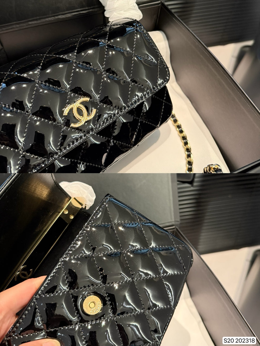 Four-Color Elegant Patent Leather Diamond-Quilted Chain Bag