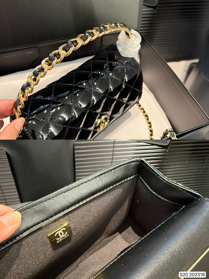 Four-Color Elegant Patent Leather Diamond-Quilted Chain Bag