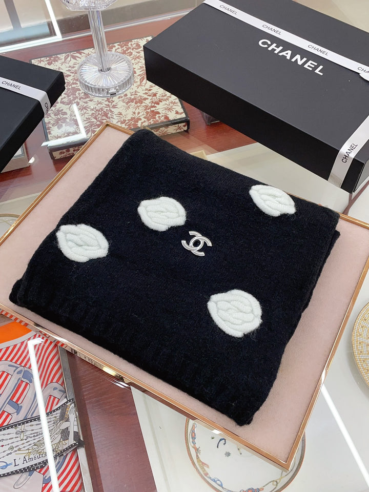 Elegant Black and White Rose Scarf