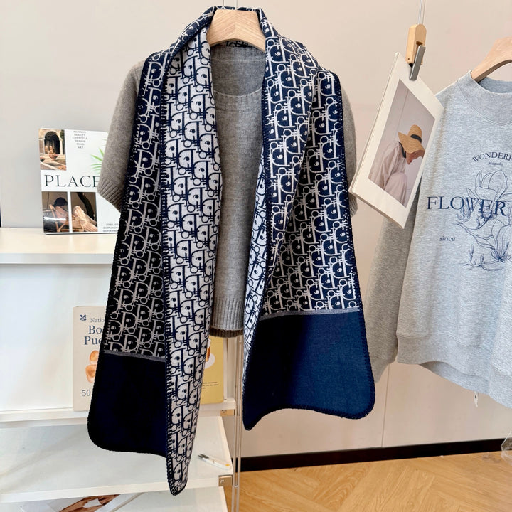 Navy Blue Printed Thermal Winter Scarf