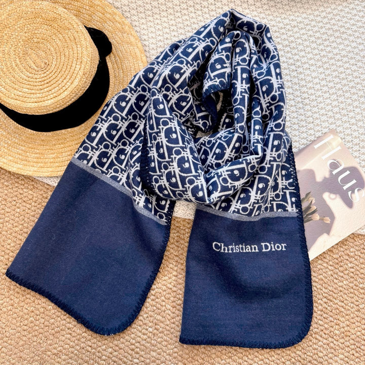 Navy Blue Printed Thermal Winter Scarf