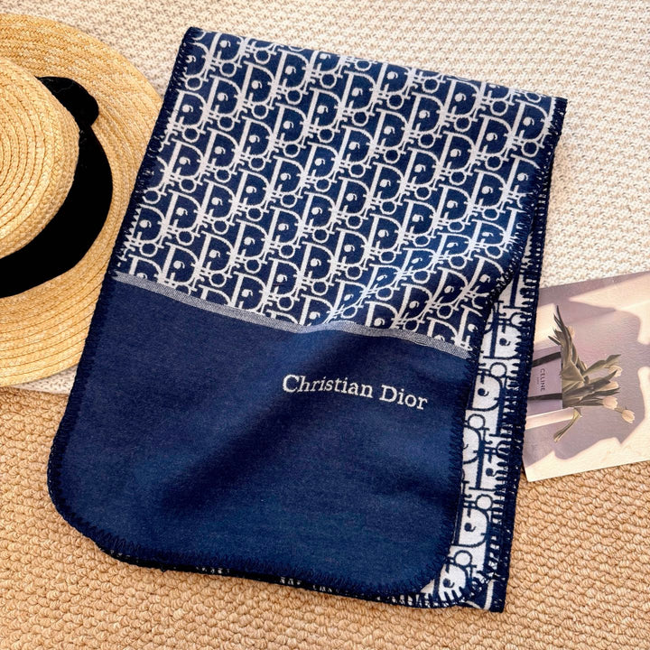 Navy Blue Printed Thermal Winter Scarf