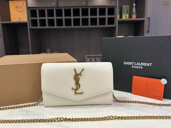 Envelope-style white chain crossbody bag