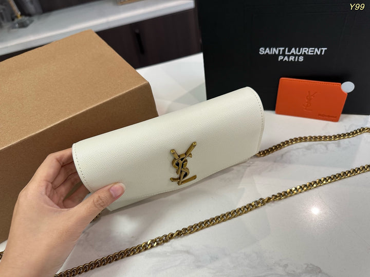 Envelope-style white chain crossbody bag