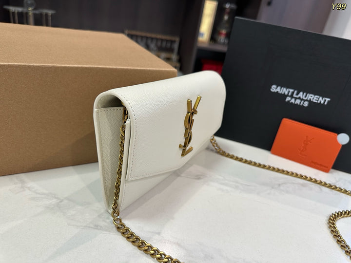 Envelope-style white chain crossbody bag