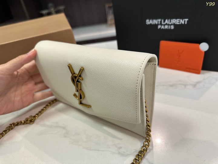 Envelope-style white chain crossbody bag