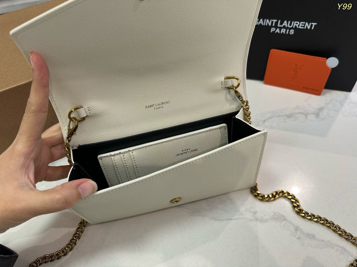 Envelope-style white chain crossbody bag
